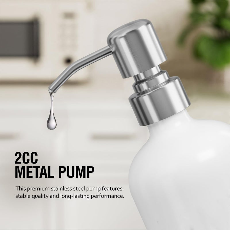 MOMEEMO Hand Soap Dispenser for Bathroom, Soap and Lotion Dispenser Set with Silver Metal Pump, Suitable for Farmhouse Bathroom Decor. (White & Silver) - Image 4